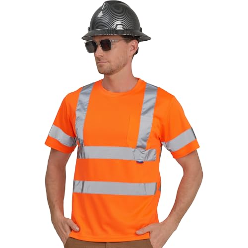 AYKRM Big and Tall hi vis Shirts for Men 3 Packs ANSI Class 3 Reflective Safety Lime Orange Short Long Sleeve High Visibility V Neck Shirt (XS-6XL) (Orange3, 5XL) by AYKRM - Image 5