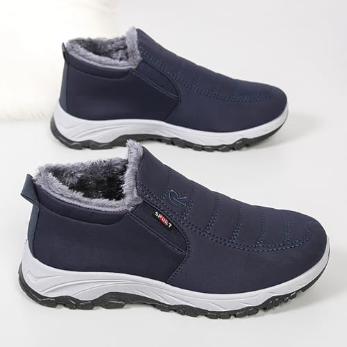 Men's Wide Warm Fur Lined Slip On Snow Boots Winter Hand Stitching Low Top Anti-Slip Loafers Shoes Comfortable Lightweight Casual Walking Shoes3