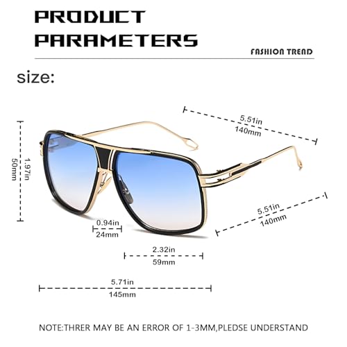 Image of Aviator Sunglasses for Men Retro Fashion Gold Oversized 70s shades