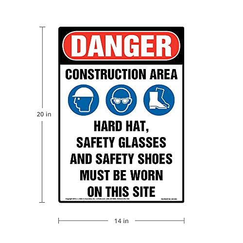 Danger: Construction Area, PPE Must Be Worn Sign, 10" x 14" Plastic with Rounded Corners for Indoor Use, OSHA Compliant, J. J. Keller & Associates, Inc.