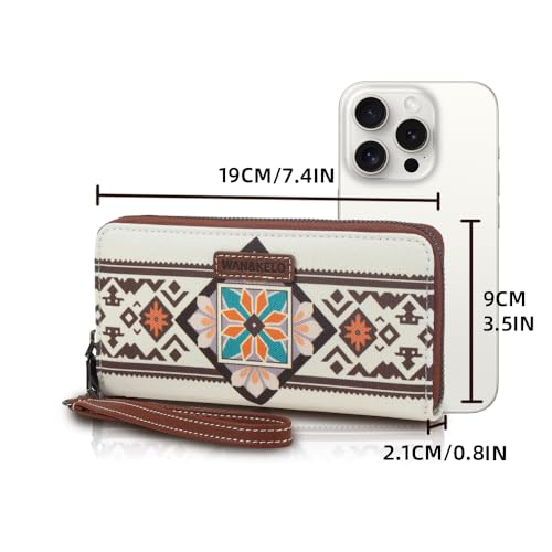 Vintage Bohemian RFID Wallet for Women with Wrist Strap Stylish Canvas Card Holder, Coin Purse & Zipper Clutch (Beige-1)2
