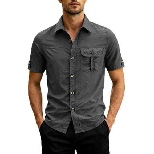 Chemise cargo à manches courtes pour homme en tissu fin et respirant à séchage rapide