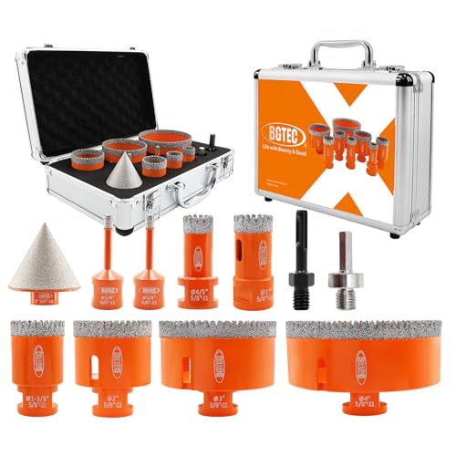 Image of BGTEC Diamond Core Drill Bits-11PCS 5 /8-11 Thread Tile Hole Saw 6 /6 /20 /25 /35 /50 /75 /100mm+50mm Beveling Chamfer Bit+SDS /HEX Adapter for Pocelian Tile Ceramic Marble Granite Stoneware