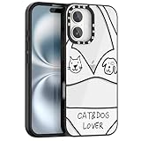 WXQWXQ for iPhone 16 Case TPU+PC Premium Colorful Drop Protection Case Excellent Shock Absorption Military Grade Drop Protection White Playful Cat Dog Bikini Pattern Phone case