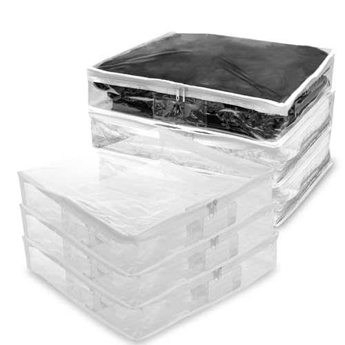 6Pcs Plastic Waterproof Sweater Storage Bag, Multipurpose Clear Foldable Closet Organizers Storage Containers, with Zipper Closure, for Home Dormitory Hotel Travel 35x40x10cm Transparent