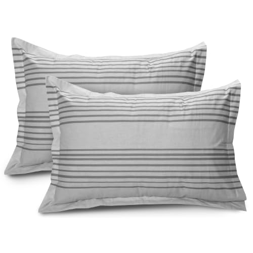 Image of Huesland by Ahmedabad Cotton 144 TC Double Bedsheet Cotton with 2 Pillow Covers | Grey & White