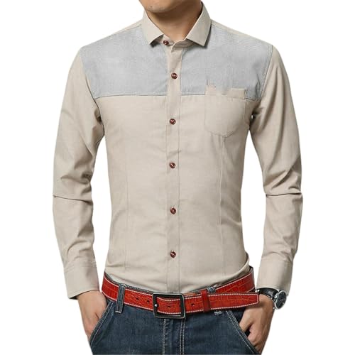 Chemise denim homme patchwork manches longues slim fit coton casual