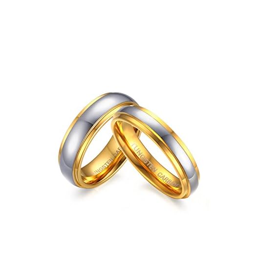 ROMQUEEN JOYERÍA 2 Piezas Anillo de 6MM/4MM Anillos de Hombre Oro Anillos de Elefantes Anillo Mujer/Hombre de Oro Y Plata(la Talla Mujer:12 & Hombre:25)