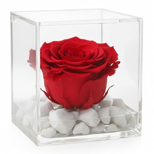 🌹 CON SCAGLIE DI MARMO DI CARRARA - La base sotto la rosa presenta scaglie di Marmo di Carrara sospese su un effetto acqua, che aggiungono un tocco di finezza e unicità. Ciò rende ogni cubo con rosa stabilizzata un pezzo originale, sinonimo delle nostra artigianalità Made in Italy.