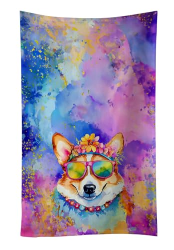Caroline's Treasures DAC2497KTWL Corgi Hippie Dawg Kitchen Towel Dish Cloths Guest Hand Towel Decorative Bathroom Towel for Face,Tea, Dishcloth, Kitchen and Bath