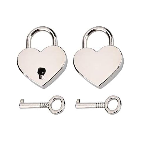 RMENOOR 2 Sets Heart Shape Lock Mini Heart Shape Padlock Key Padlock Heart Padlocks Heart Metal Padlock Heart Lock with Key for Jewelry Box Storage Box Diary Luggage Handbag Gifts(Silver) Cover
