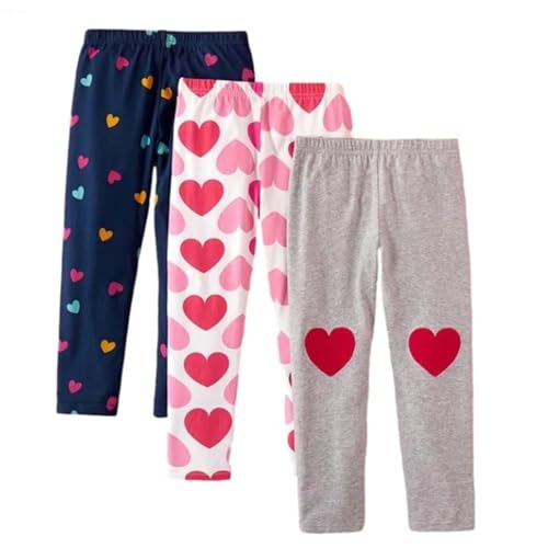 Girls Leggings 3-Pack Set Cotton Casual Solid Stripe Stretch Tights Pants2