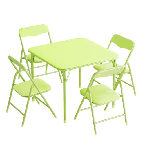 Image of JOYMOR Kids Folding Table and Chairs Set, 5-Piece Metal Frame Activity Set with Easy-Fold Design for Playroom & Classroom, Green