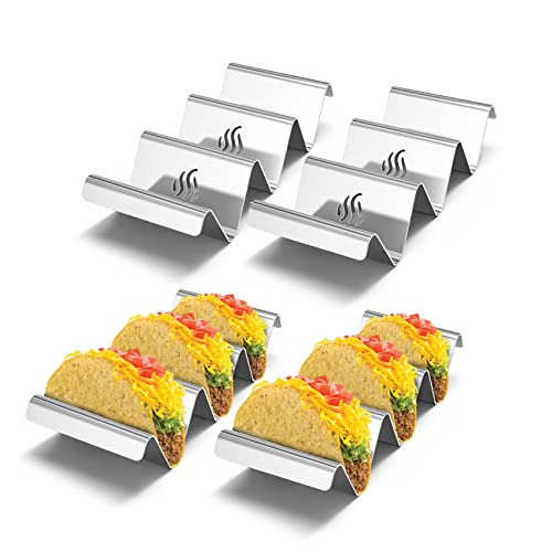 onlyfire Soporte de taco de acero inoxidable, 4 bandejas de taco sólidas con asas