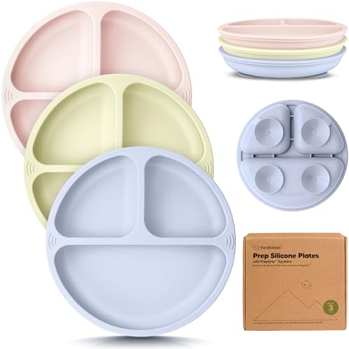 KeaBabies Suction Plates 3-Pack — Divided Silicone Toddler Plates