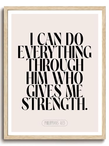 KISSFOX Jesus Christian OAK Wood Framed Wall Art Inspirational Philippians