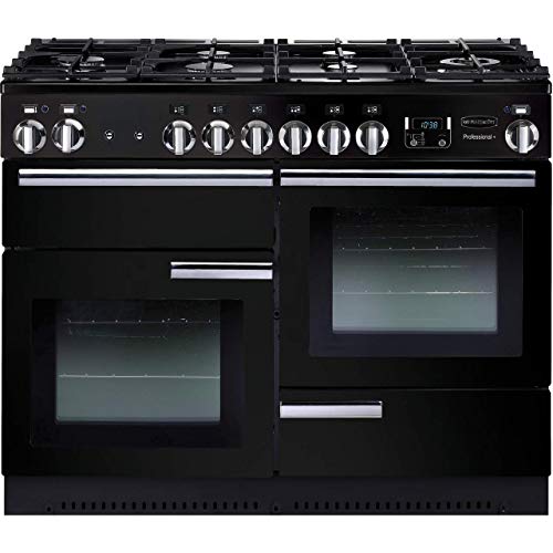 Image of Rangemaster Professional Plus PROP110DFFGB/C 110cm wide Dual Fuel Range Cooker with Gas Hob - Black/Chrome - A/A Rated