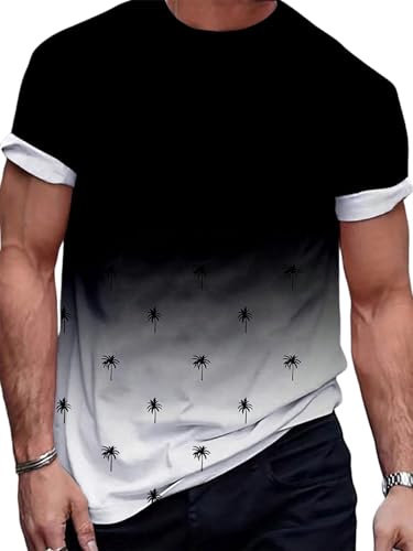 Men's T Shirt Graphic Ombre Shirt Top Crew Neck Short Sleeve Tropical Print Casual Tees