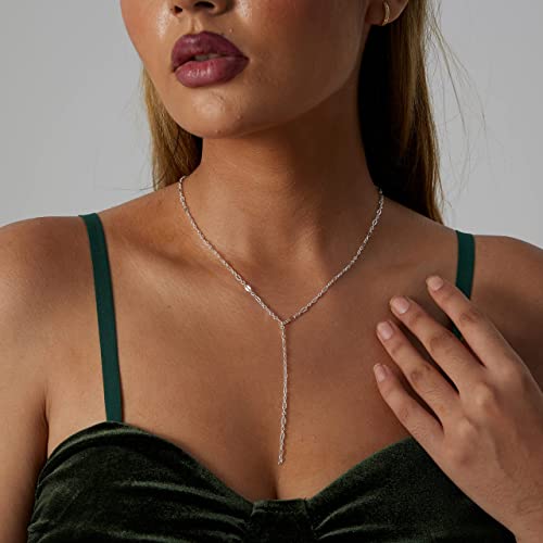 Jecomy Dainty Silver Necklace For Women Long Silver Plated Lariat Necklaces Drop Y Necklace Simple Necklace Bridesmaid Necklace Cute Jewelry Gift For Girls #TOP2