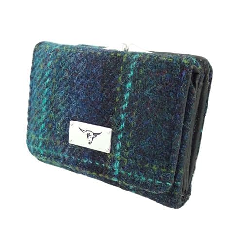 Harris Tweed 'Unst' Small Purse in Deep Pink Tartan Wallet Birthday Gift (Turquoise Overcheck)