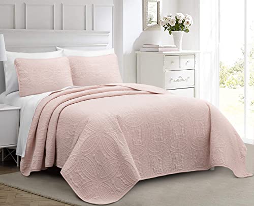 Image of Chezmoi Collection Austin 3-Piece Oversized Bedspread Coverlet Set (Queen, Blush)