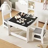 Toddler Table and Chair Set, 4 in 1 Montessori Kids Desk and Chair Set, Multifunctional Study Desk, Toy Table, Dining Table, with Storage, Dual-Sided Whiteboard & Blackboard, Child-Safe Design, Grey