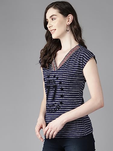 Image of Aarika Womens Navy Blue Color Nylon Top