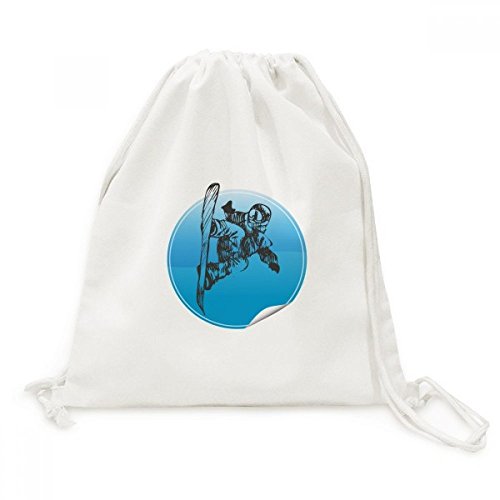 Sac cordon motif hiver skis sport et bâtons de ski en toile pour voyage