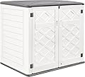 Gizoon 50 Cu. FT Horizontal Outdoor Storage Shed, HDPE Patio Storage Cabinet Weather Resistance, Storage Box Waterproof with Reinforced Floor Double Lockable Doors for Garden, Patios, Backyards, White