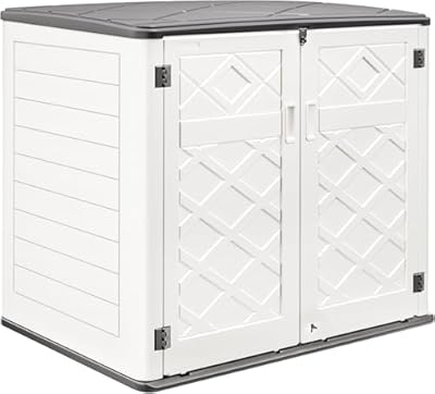 Gizoon 50 Cu. FT Horizontal Outdoor Storage Shed, HDPE Patio Storage Cabinet Weather Resistance, Storage Box Waterproof with Reinforced Floor Double Lockable Doors for Garden, Patios, Backyards, White