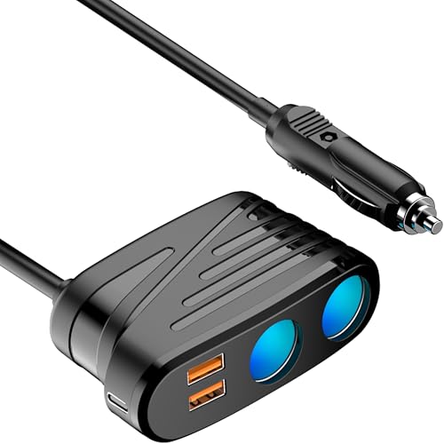 5 in 1 Cigarette Lighter Splitter,120W Cigarette Lighter Adapter with PD 20w &QC 3.0 * 2 Charge, 12V/24V DC Cigarette Outlet Car Charger for All Car Devices