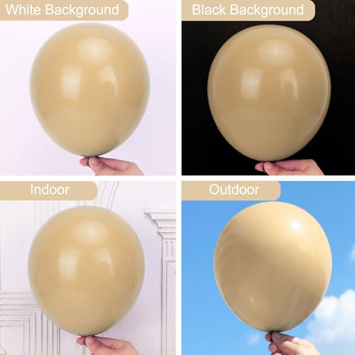 Image of RUBFAC Vanilla Brown Beige Balloons 129pcs Different Sizes Pack of 18 12 10 5 Inch, Light Brown Cream Ivory Balloon Neutral Boho Garland Arch Kit for Wedding Baby Shower Birthday Party Decorations