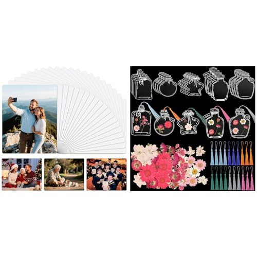 Joyclub Bundle of 20PCS Dried Flower Bookmark Kit and 20 Pieces Aluminum Sublimation Photo Blank