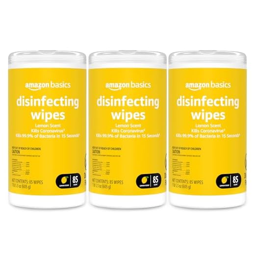 Amazon Basics Disinfecting Wipes, Lemon Scent, Sanitizes/Cleans/Disinfects/Deodorizes, 255 Count (3 Packs of 85)
