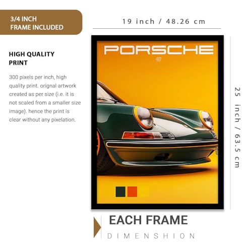 Image of HOTHOUSE Big Porsche 911 Car Framed Posters Gift Items for Boys Room Wall Decoration Bedroom Living Room Office Studio Decor | Car Poster Frame for Wall Decor Set Of 3 Size(19X25 inch)