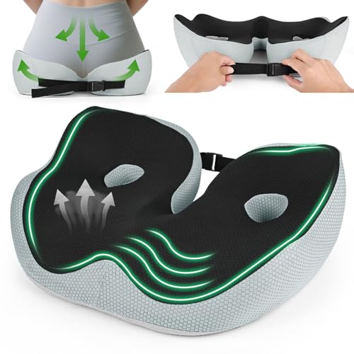 Gaethra Cojin Coxis Ortopedico, Cojin Ergonomico Silla Oficina, Cojín Antiescaras Transpirable, Cojin Ciatica con Correa Ajustable para Hogar y Coche