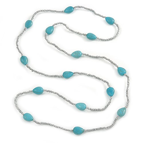 Collier en perles de verre argent et turquoise raffiné aux finitions artisanales uniques