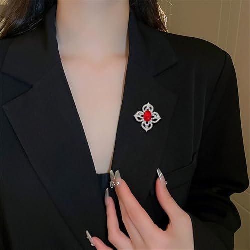 Image of Antique Crystal Brooch Pin for Women Men Vintage Rhinestone Art Deco Flower Clover Boho Victorian Brooches Lapel Pins Elegant Dress Accessories Wedding Birthday Jewelry