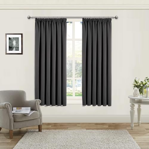 Cortinas opacas plisadas grises de 117x137 cm para oscurecer el dormitorio con alzapaños 7