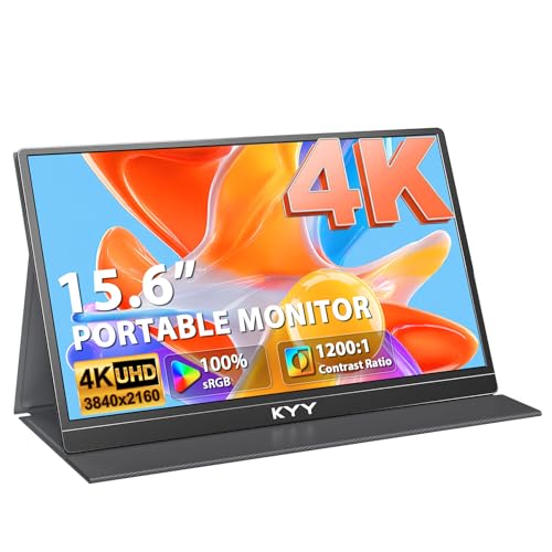 KYY 4K Portable Monitor 15.6' Portable Monitor for Laptop UHD IPS 3840X2160 External Screen with 100% sRGB & HDR Gaming Display for Laptop PS5/4 Xbox Switch with Speakers, VESA Compatible