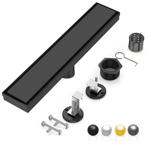 Image of DLONE Linear Shower Drain - 18 Inch Matte Black, with Tile Insert Panel