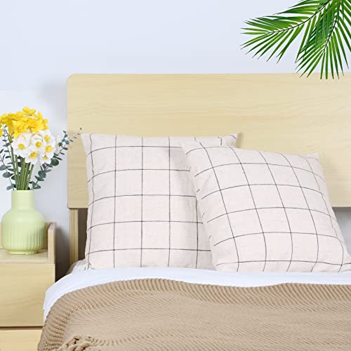 Basic Model Set Of 2 Plaid Throw Pillow Covers Modern Farmhouse Decorative Square Linen Pillow Case For Sofa Couch Bed 16 X 16 Inch Beige And Black #TOP5