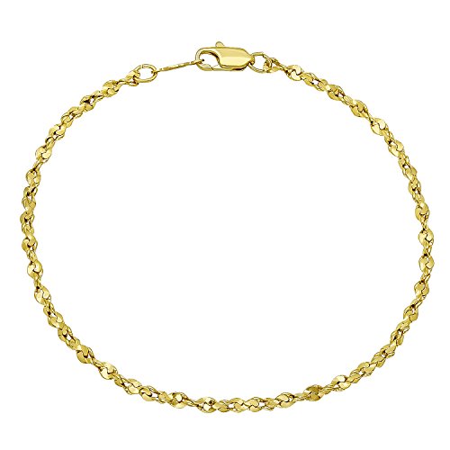Image of 2mm-3mm 14k Yellow Gold Plated Twisted Singapore Chain Link Bracelet