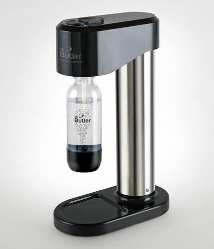 Image of Mr. Butler Instafizz Soda Maker- Single Cylinder, Create Sparkling Water In Home Kitchen, Compact, Space Saving Design, Soda Beverage Carbonator, Silver & Black.