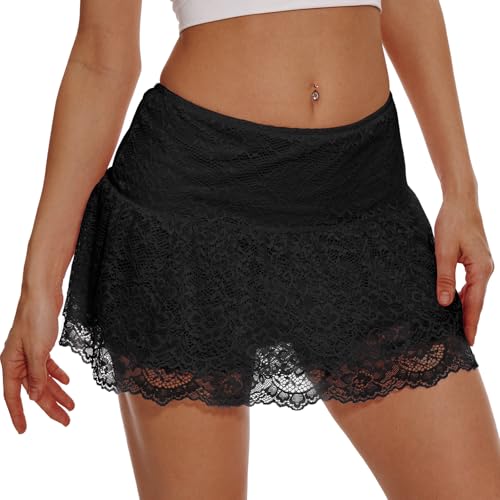 Eisnnu Damen Spitze Minirock Y2K Floral Spitze Elastische Taille Geschichtet Geraffte A Linie Kurzer Rock für Out Streetwear, Club, Party (DE/NL/SE/PL, Alphanumerisch, M, Regular, Regular, Schwarz) Eisnnu Damen Spitze Minirock Y2K Floral Spitze Elastische Taille Geschichtet Geraffte A Linie Kurzer Rock für Out Streetwear, Club, Party (DE/NL/SE/PL, Alphanumerisch, M, Regular, Regular, Schwarz)