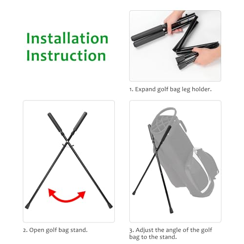Foldable Legs Golf Bag Stand Attachment | Portable Lightweight Holder Stand for Mens Golf Bags | Prevent Cart Bag Falls and Club Damage