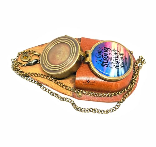 Brújula de Latón M.A & SONS con Estuche de Cuero – Mensaje Inspirador 'Soy Fuerte Porque Una Mujer Fuerte Me Crió' – Regalo para Hijo, Hija, Graduación o Día de la Madre miniatura 2