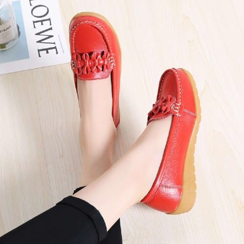 Image of Women's Genuine Leather Platform Loafers Classic Casual Comfort Slip-On Shoes Soft Sole Dress Shoes