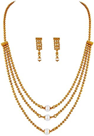 JFL - Jewellery for Less Traditional Multi Strand Gold Necklace Set for Women | Elegant Ethnic Jewellery Collection