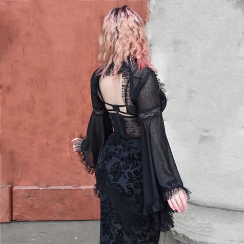 Image of Gothic Bolero Shrug Tops Women Goth Bell Long Sleeve Crop Top